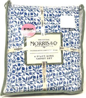 William Morris & Co. KING Sheet Set Blue White Blueberries 100% Cotton 4 pcs